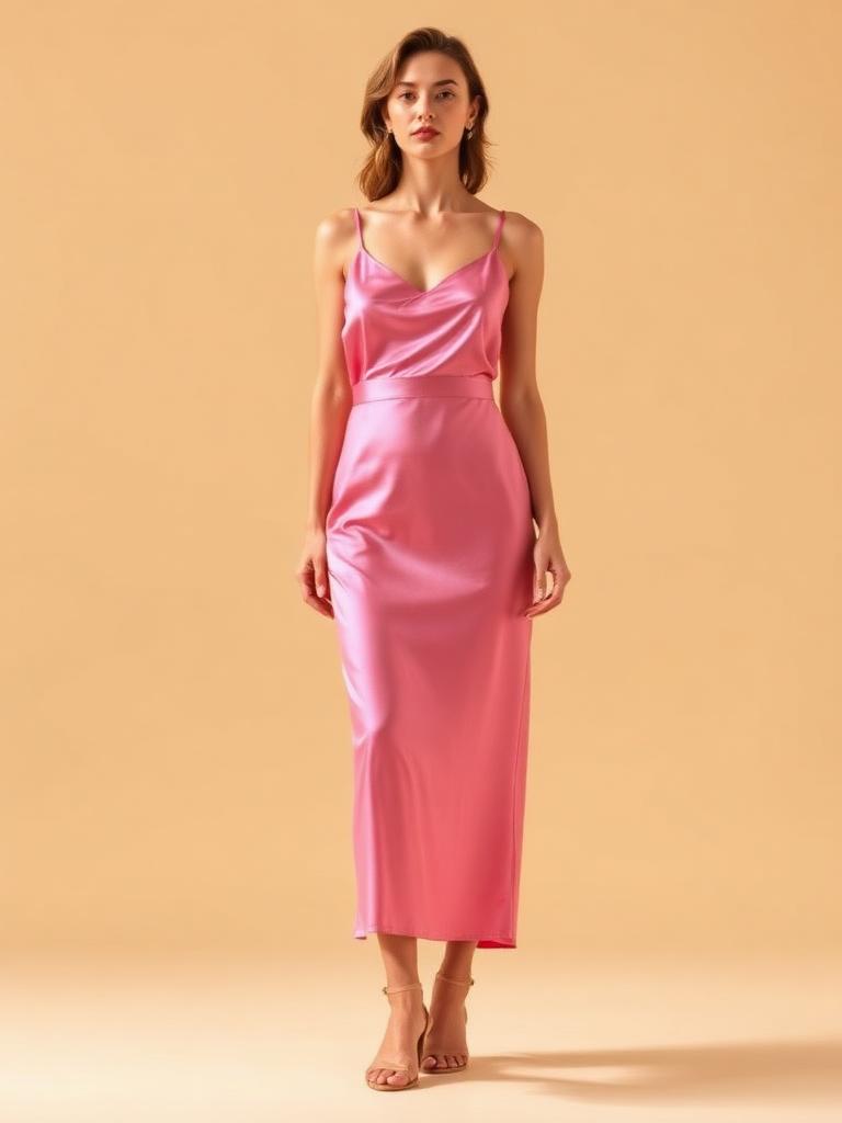 Vestido midi de satén rosa